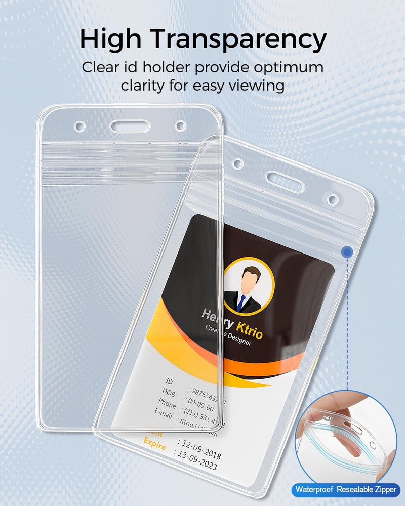 KTRIO 50 Pack ID Badge Holder - Vertical Clear Badge Holder with Waterproof Resealable Zip for ID Cards, Proximity Cards, RFID, Credit Cards - Image 4